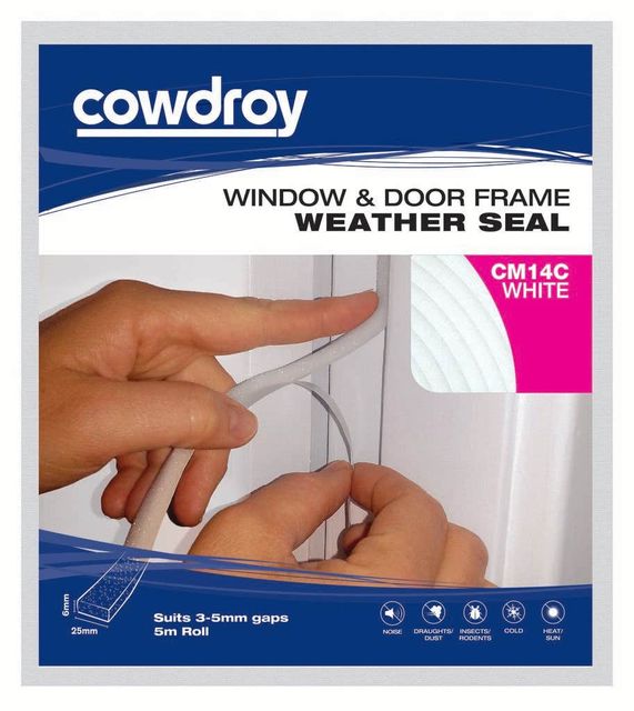 Cowdroy Window and Door Frame Weather Seal White 6 x 25mm x 3m
