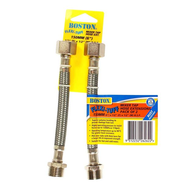 FIX-A-TAP Flexi-Tuff Mixer Tap Hose Extensions 150mm - 2 Pack