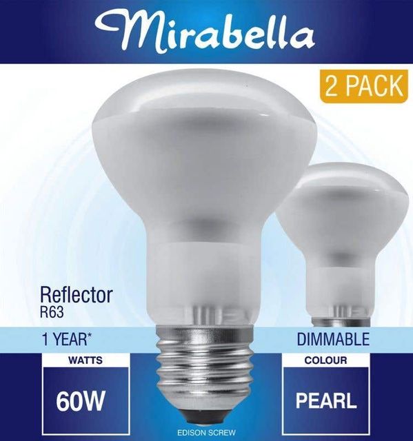 Mirabella Halogen Reflector Globe R63 60W ES Pearl - 2 Pack