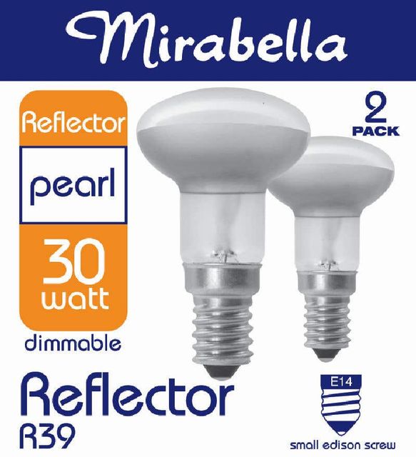 Mirabella Halogen Reflector Globe R39 30W SES Pearl - 2 Pack