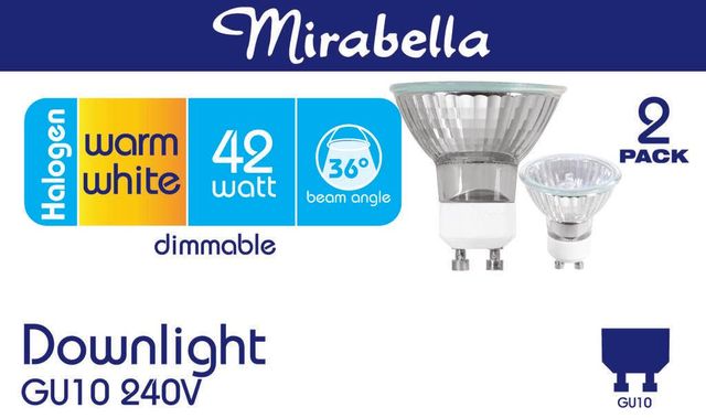 Mirabella Halogen Downlight Dimmable GU10 42W Warm White - 2 Pack