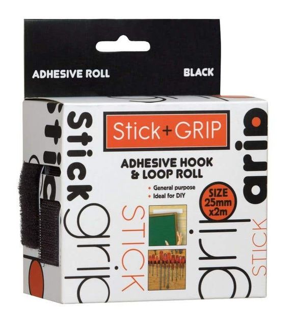 Trio Stick + Grip Adhesive Hook & Loop Roll Black 25mm x 2m