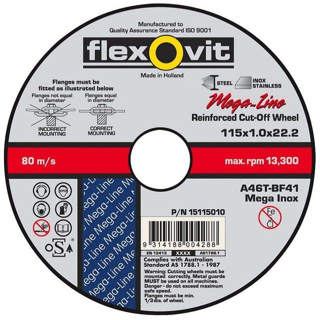 Flexovit Steel & Stainless Cut-Off Wheel Ultra Thin 115 x 1 x 22mm