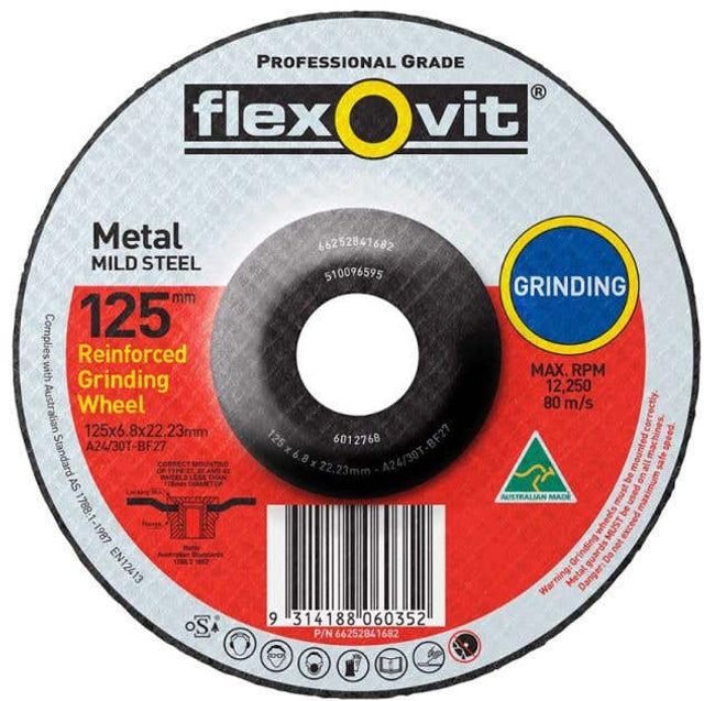 Flexovit Metal Reinforced Grinding Wheel 125 x 6.8 x 22.23mm