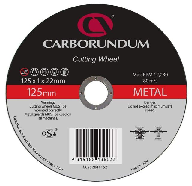 Carborundum Metal Cut-Off Wheel Ultra Thin 125 x 1 x 22mm - 10 Pk