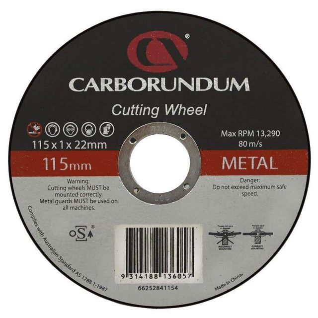 Carborundum Metal Cut-Off Wheel 115 x 1 x 22mm - 10 Pk