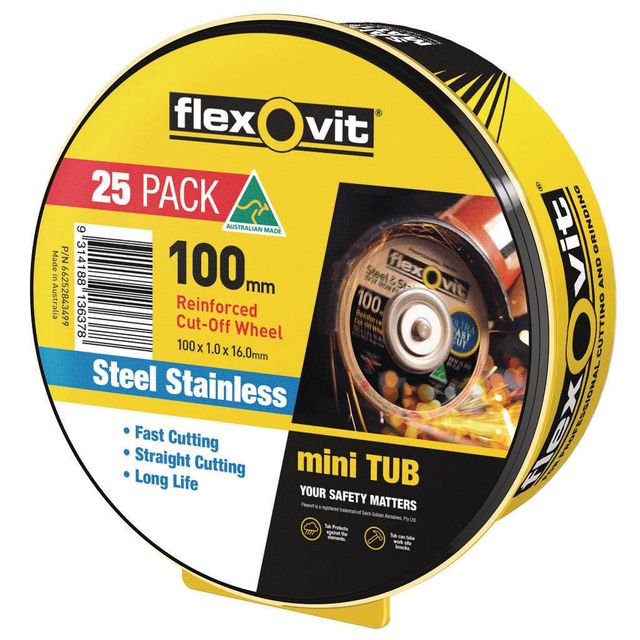 Flexovit Steel Stainless Cut-Off Wheel 100 x 1 x 16mm - 25 Pk