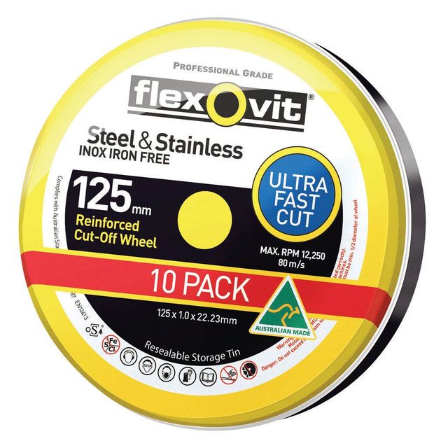 Flexovit Steel & Stainless Cut-Off Wheel 125 x 1 x 22mm - 10 Pk