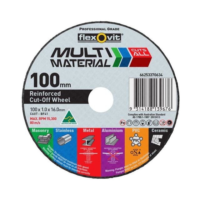 Flexovit Muti Material Cut-Off Wheel 100 x 1 x 16mm