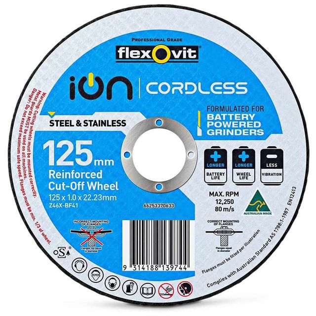 Flexovit 125 X 1.0mm Steel & Stainless Cut Off Disc - Ion-Cordless