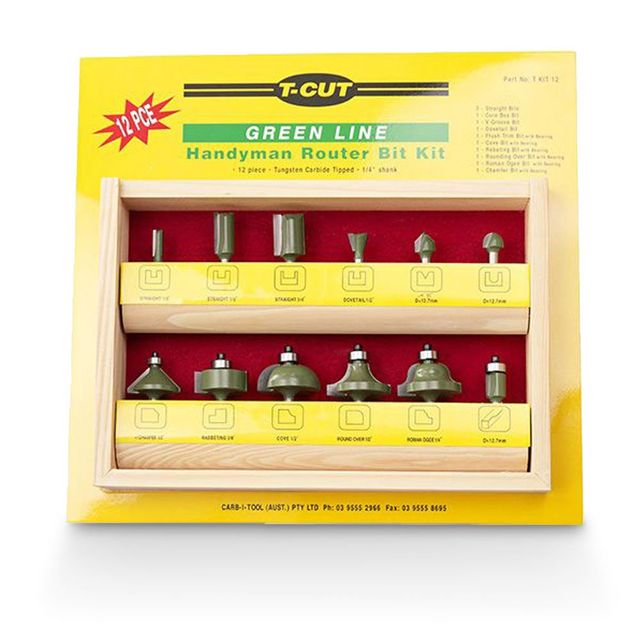 T Cut Tct Router Bit Set - 1/4Inch Shank - 12 Piece