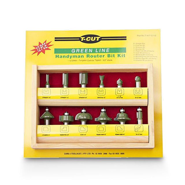 T Cut Tct Router Bit Set - 1/2Inch Shank - 12 Piece