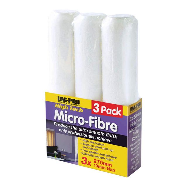 Uni-Pro Micro-Fibre Roller Cover 270mm 10mm Nap - 3 Pack