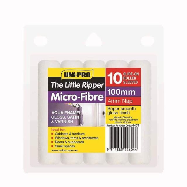 Uni-Pro Little Ripper Micro-Fibre Roller Cover 100mm 4mm Nap - 10 Pack
