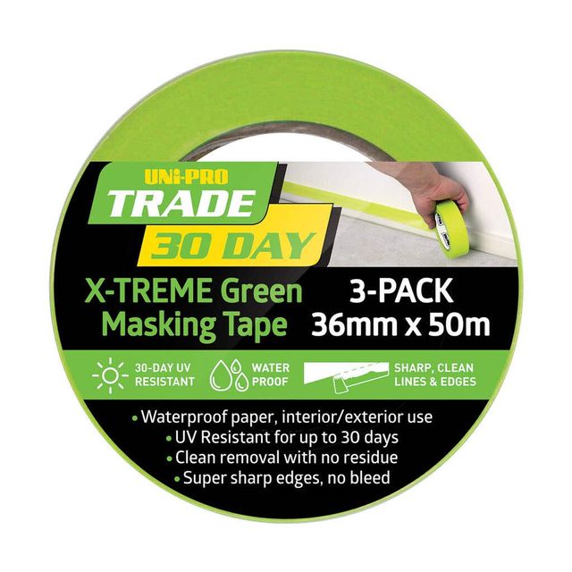 Uni-Pro Trade 30 Day X-TREME Green Masking Tape 36mm x 50m - 3 Pack