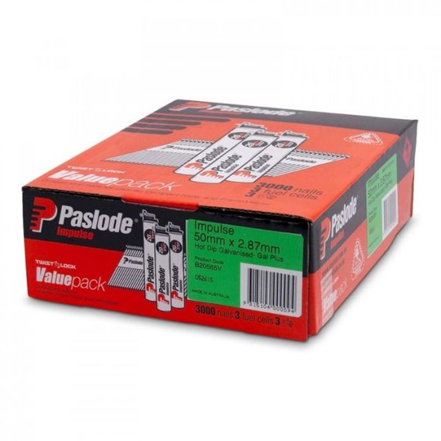 Paslode Impulse 50mm x 2.87mm Galvanised D Head Nails with Fuel - 3000 Pack