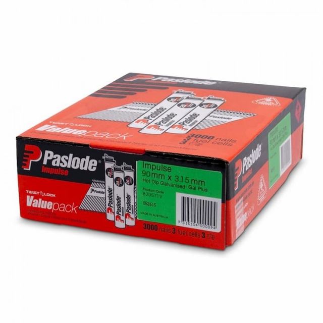 Paslode Impulse 90mm x 3.15mm Galvanised D Head Nails with Fuel - 3000 Pack