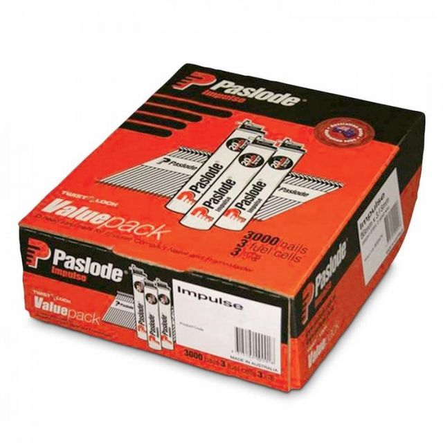 Paslode Impulse 75mm x 3.06mm Bright D Head Nails with Fuel - 3000 Pack