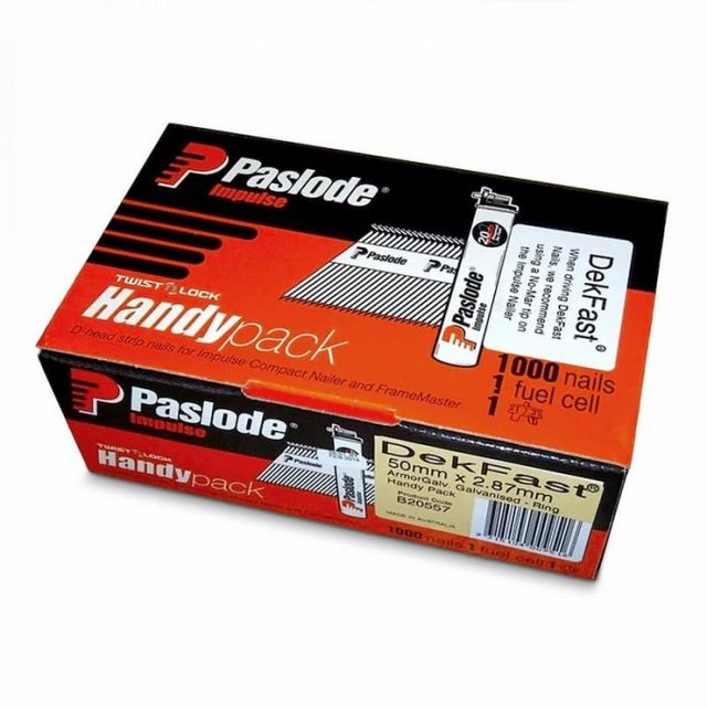 Paslode Impulse 50mm x 2.87mm DekFast Galvanised D Head Nails with Fuel - 1000 Pack