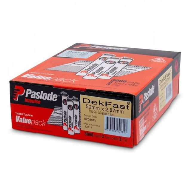 Paslode Impulse 50mm x 2.87mm DekFast Galvanised D Head Nails with Fuel - 3000 Pack