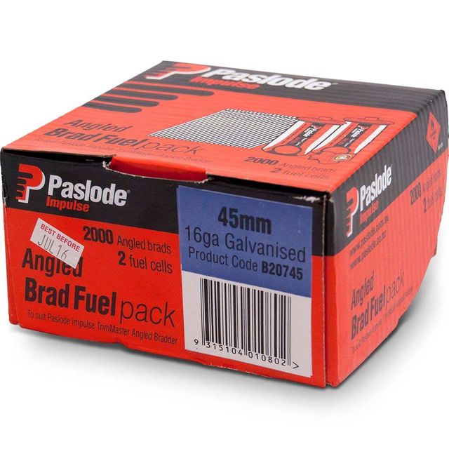 Paslode Impulse Trimmaster 45mm 16 Gauge Zinc Angled Brad C Series Impulse Nails with Fuel - 2000 Pack