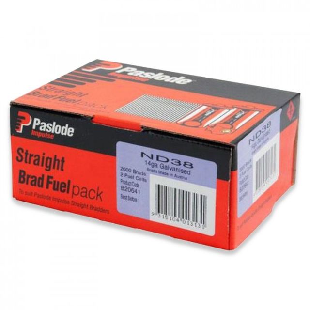 Paslode Impulse 38mm 14 Gauge ND Series Galvanised Brad Nails with Fuel - 2000 Pack