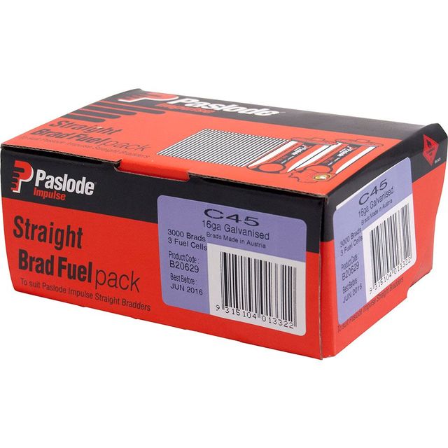 Paslode 45 X 1.6mm Galvanised C45 Impulse Brad With Fuel - 3,000 Box