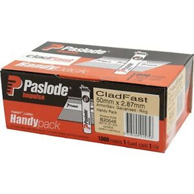 Paslode Impulse 50mm x 2.87mm Armor Galvanised Cladfast D Head Nails with Fuel - 1000 Pack