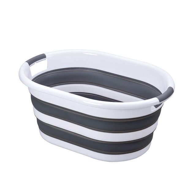 Collapsible Laundry Basket Grey & White 37L