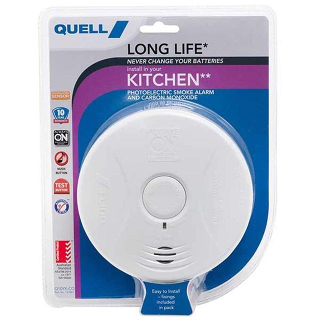 Quell Long Life Photoelectric Smoke Alarm and Carbon Monoxide Detector for Kitchen