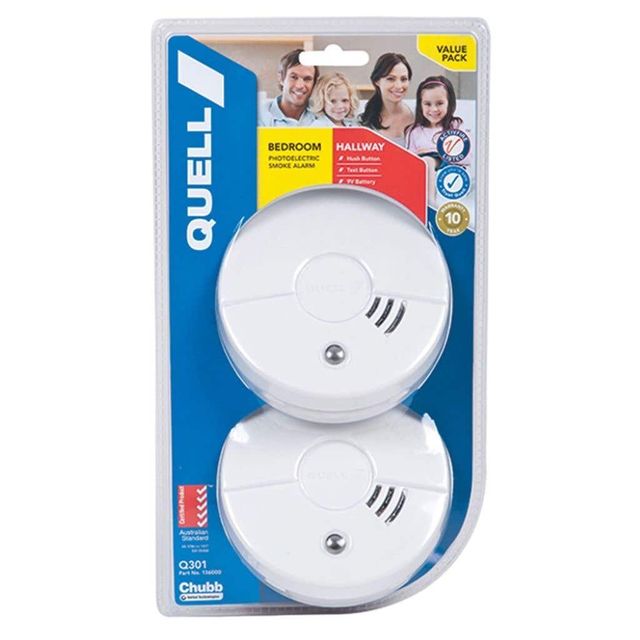Quell Photoelectric Smoke Alarm for Bedroom/Hallway with Hush/Test - twin pack