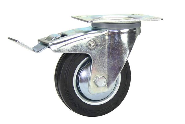 Cold Steel Rubber Swivel Castor with Brake Black 100mm