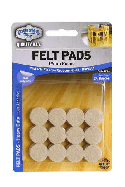 Cold Steel Felt Pads Round Heavy Duty Beige 19mm - 24 Pack