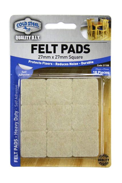 Cold Steel Heavy Duty Square Felt Pads Beige 27 x 27mm - 18 Pack