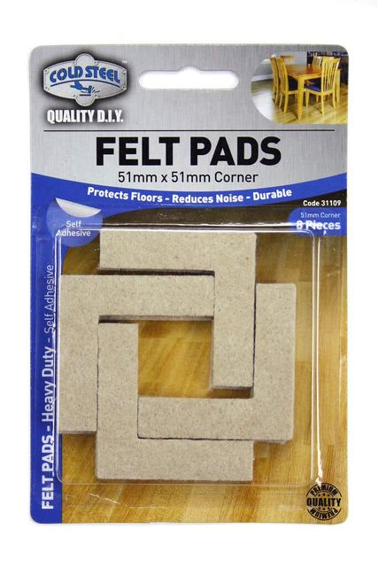 Cold Steel Heavy Duty Corner Felt Pads Beige 51 x 51mm - 8 Pack