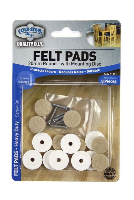Cold Steel Round Felt Pads with Mounting Disc Beige 20mm - 8 Pack