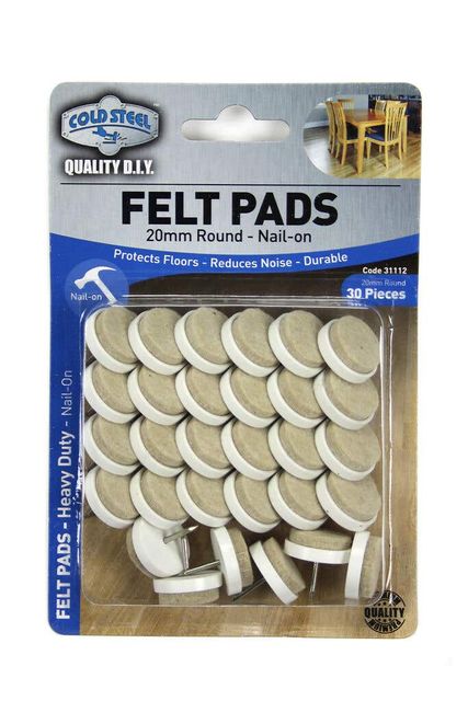 Cold Steel Nail On Round Felt Pads Beige 20mm - 30 Pack