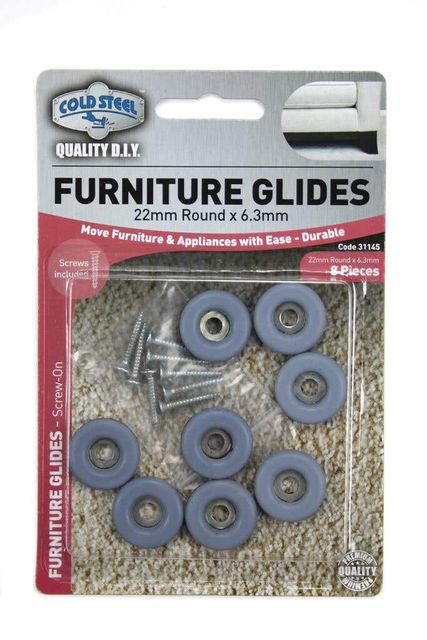 Cold Steel Round Furniture Glides Grey 22mm - 8 Pack
