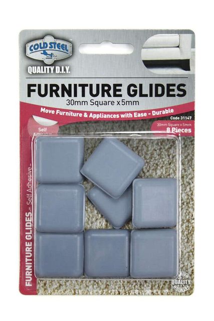 Cold Steel Square Furniture Glides Grey 28 x 28mm - 8 Pack