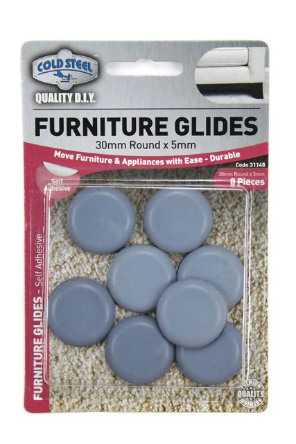 Cold Steel Round Furniture Glides Grey 30mm - 8 Pack