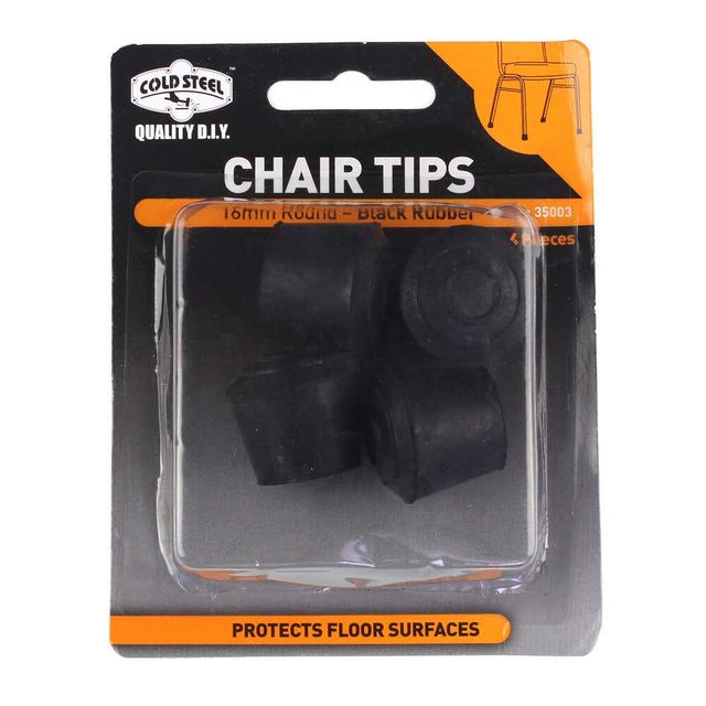 Cold Steel Chair Tips Round Black Rubber 16mm - 4 Pack