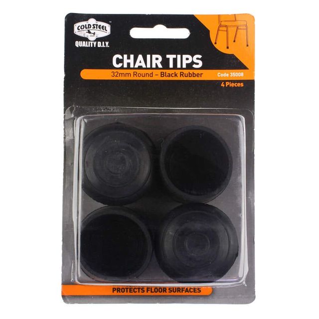 Cold Steel Chair Tips Round Black Rubber 32mm - 4 Pack
