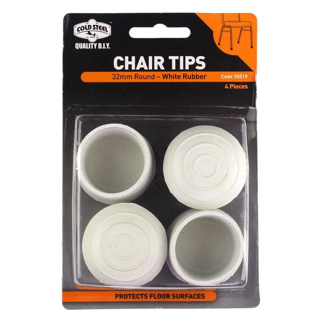 Cold Steel Chair Tips Round White Rubber 32mm - 4 Pack