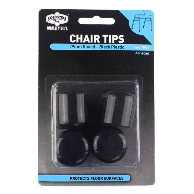 Cold Steel Round Plastic Chair Tips Black 29mm - 4 Pack
