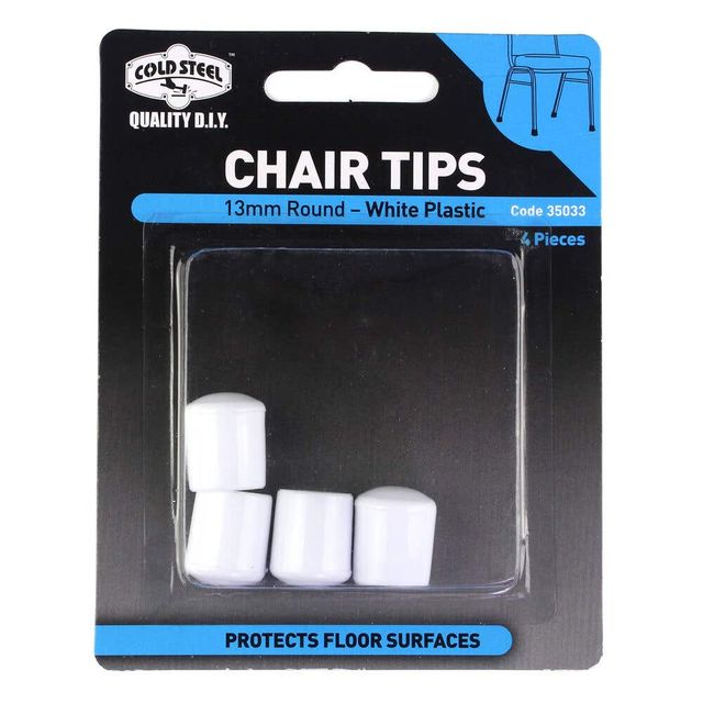 Cold Steel Round Plastic Chair Tips White 13mm - 4 Pack