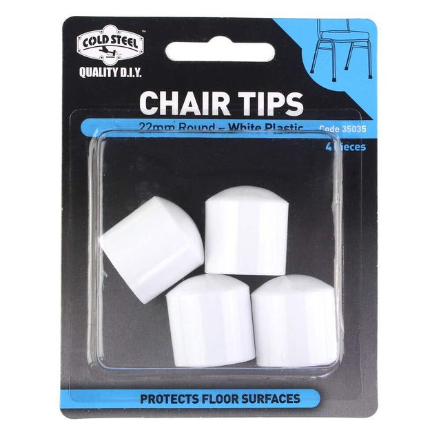 Cold Steel Chair Tips Round White Plastic 22mm - 4 Pack