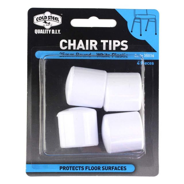 Cold Steel Chair Tips Round White Plastic 25mm - 4 Pack