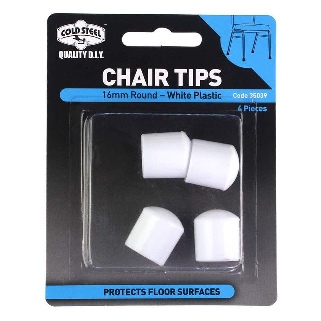 Cold Steel Round Plastic Chair Tips White 16mm - 4 Pack