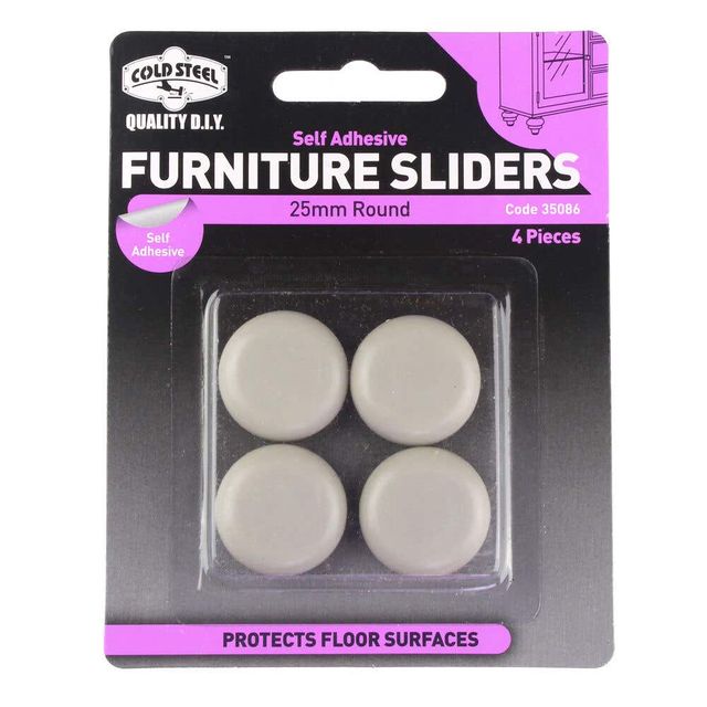 Cold Steel Furniture Sliders Round Plastic 25mm - 4 Pack