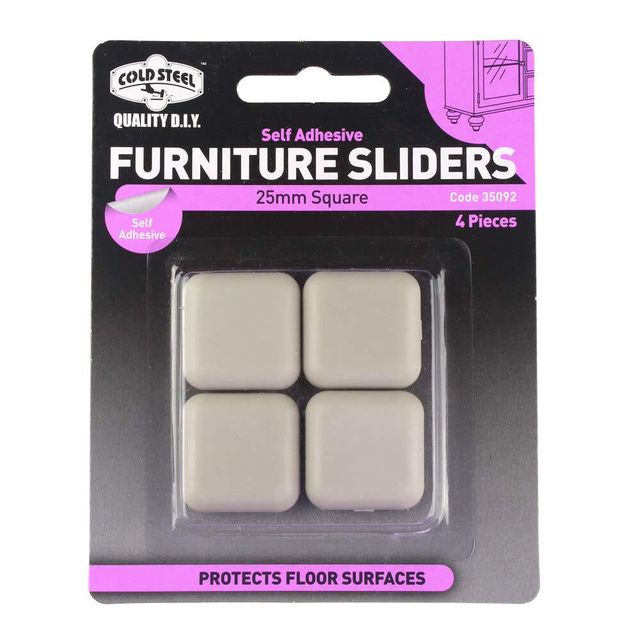 Cold Steel Furniture Sliders Square Plastic 25mm - 4 Pack